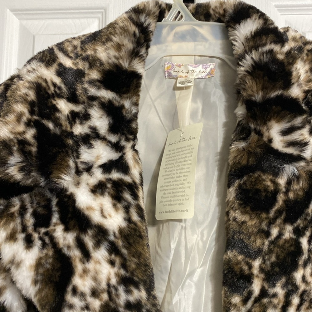 Band of the free animal print black brown cream faux fur jacket coat MEDIUM - Picture 3 of 11